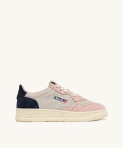 AUTRY – Basket Medalist Low tricolor en daim rose/bleu atl