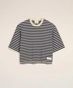 AMI – T-shirt Loose rayé Bleu Marine / Blanc Crème